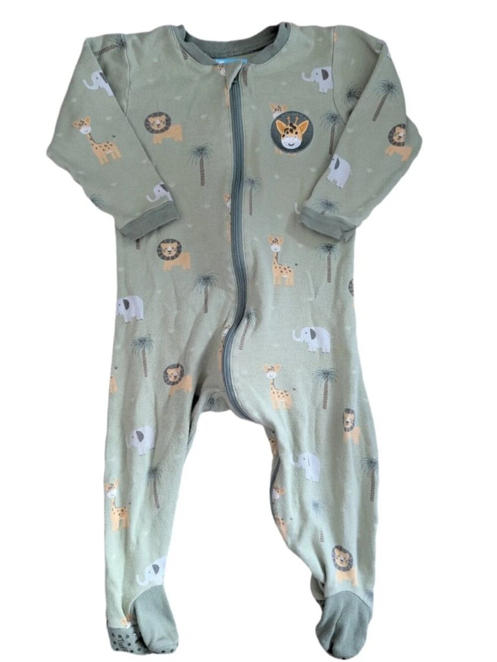 🩵 4/$20 Tuffy‎ Green Giraffe Embroidered Footie Sleeper 12m